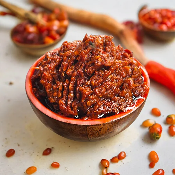 Red Chintakaya Nilava Pachadi ( Tamarind Pickle)